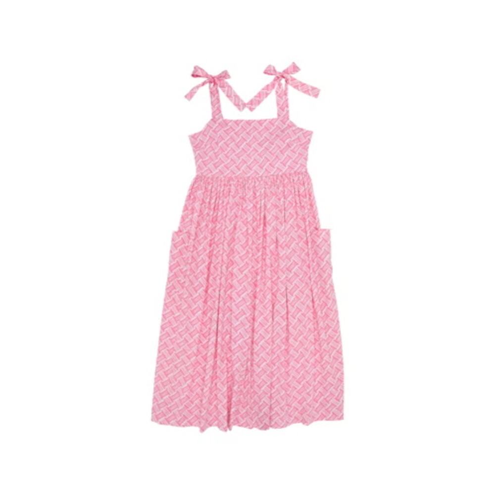 NWT The Beaufort Bonnet Company | Pink + White Midi Dress w/Tie Straps | Size XL